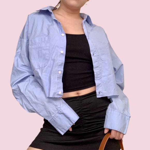Blue casual cropped blouses - Picture 4 of 4